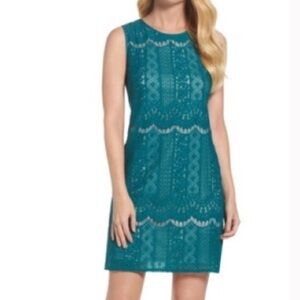 Adrianna Papell NWT Teal Green Sleeveless Lace Shift Dress Size 2P
